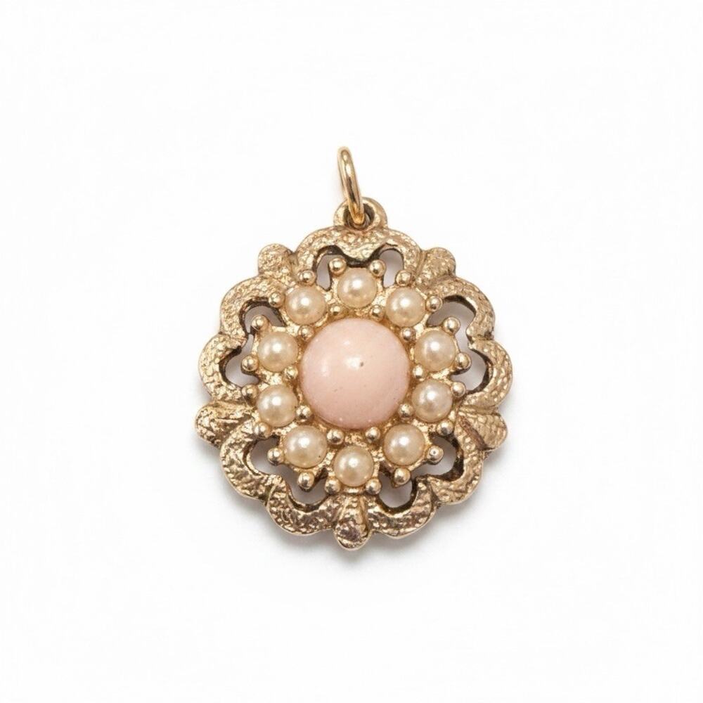 Vintage 1973 Sarah Coventry Angel Pink Gold Tone Pendant Necklace Signed